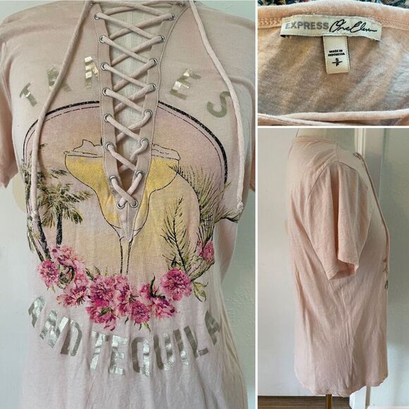 Express Lace Up Tequila T-shirt in Pink - Picture 2 of 2